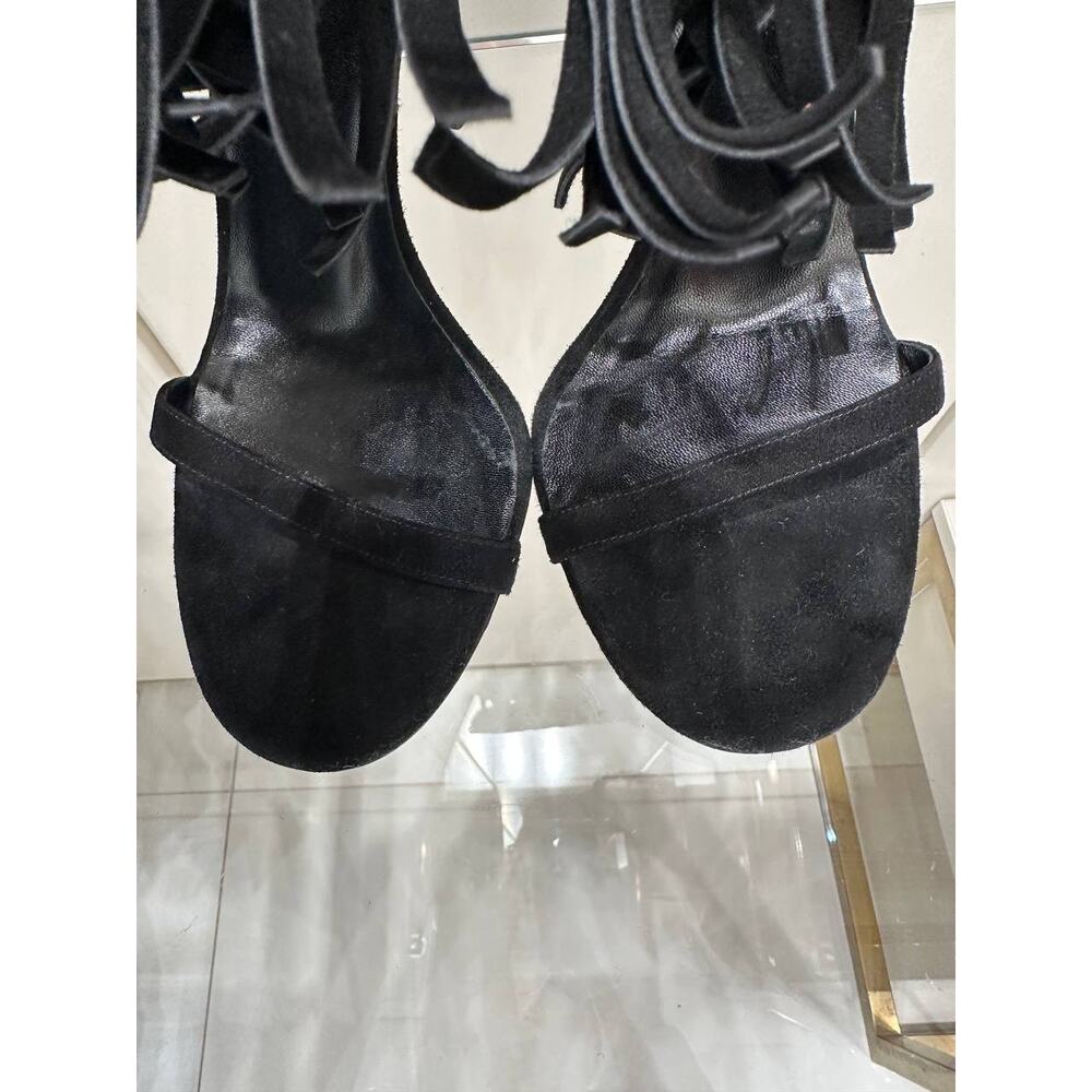 Gucci Becky Black Suede Fringe High-Heel Sandals Sz.38 - Picture 6 of 7